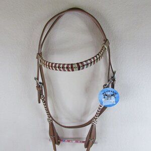 Buffalo Leather Rawhide Browband Horse Headstall Light Tan 2906